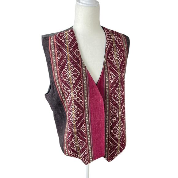 Unbranded Wool Vest Reversible Tapestry Embroidered Aztec Tribal Boho Sz Large - Picture 4 of 12